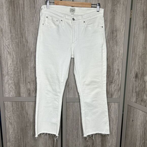 J. Crew Billie Denim Boot Crop Jeans Size 29 Petite White Color Raw Hem - Picture 1 of 8